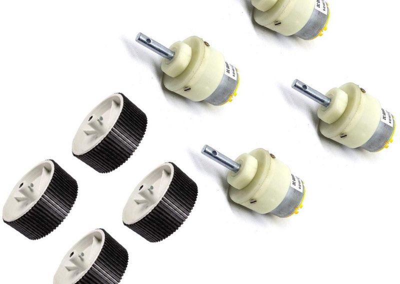 INVENTO 4pcs 6V - 12V 5 Kg-cm 60 rpm DC Metal Geared Motor with 100mm x 40mm Wheel Automotive Electronic Hobby Kit