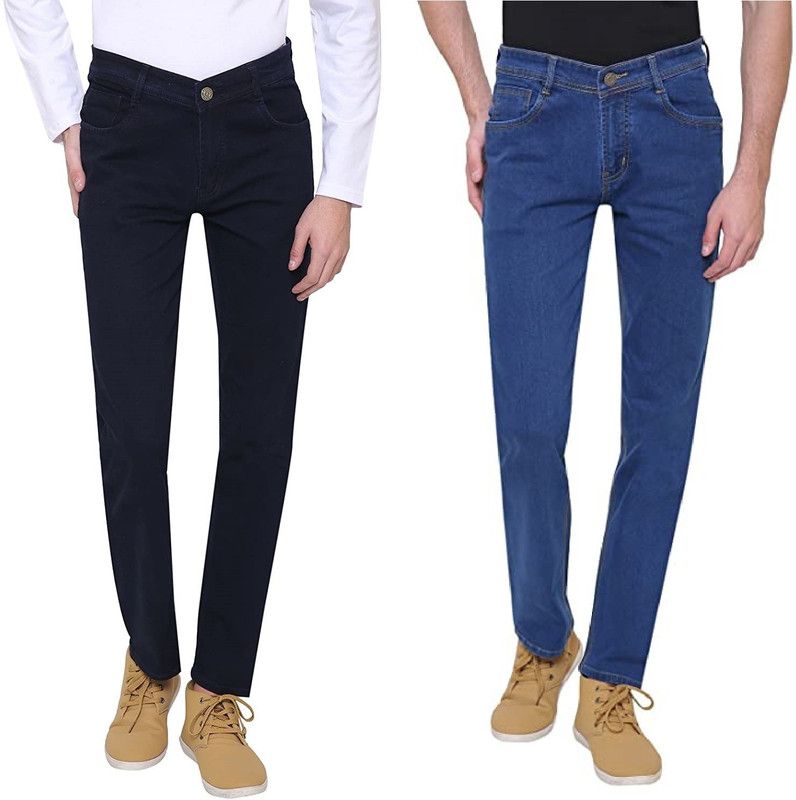 Men Slim Mid Rise Dark Blue, Blue Jeans  (Pack of 2)
