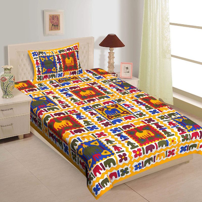Jafox 144 TC Cotton Single Jaipuri Prints Flat Bedsheet  (Pack of 1, Multicolor)
