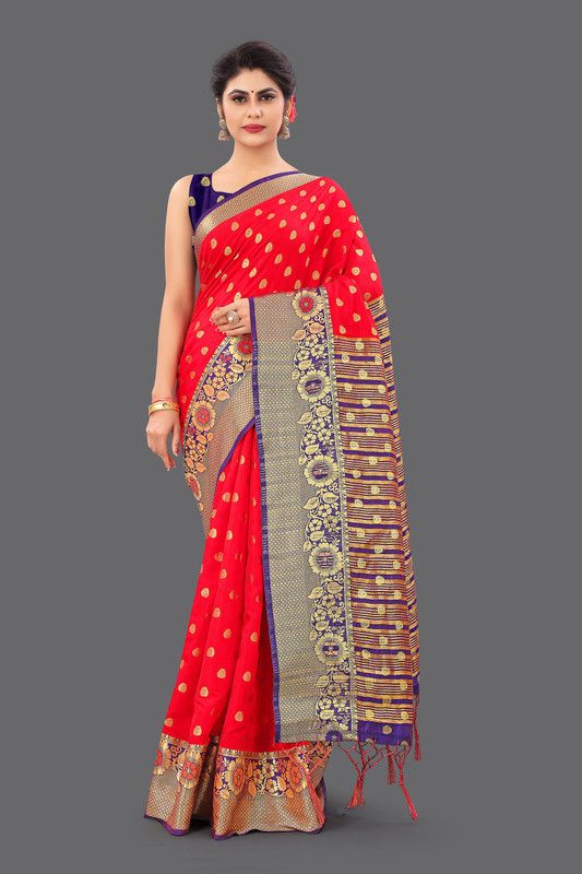 Bollywood Cotton Silk Saree  (Red)