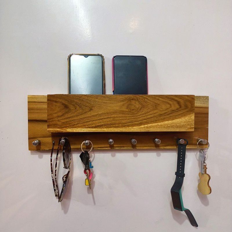 TEAKWOODKART Wooden Decorative Wall Mounted Organiser Wood Key Holder  (8 Hooks, Brown)