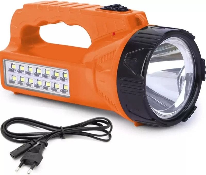 SPOMI Rechargeable 25 W Laser Led torch with 20 LED emergency light ( Orange) 12 hrs Torch Emergency Light  (Orange)