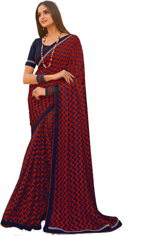 Printed, Self Design Bollywood Georgette, Chiffon Saree  (Red)