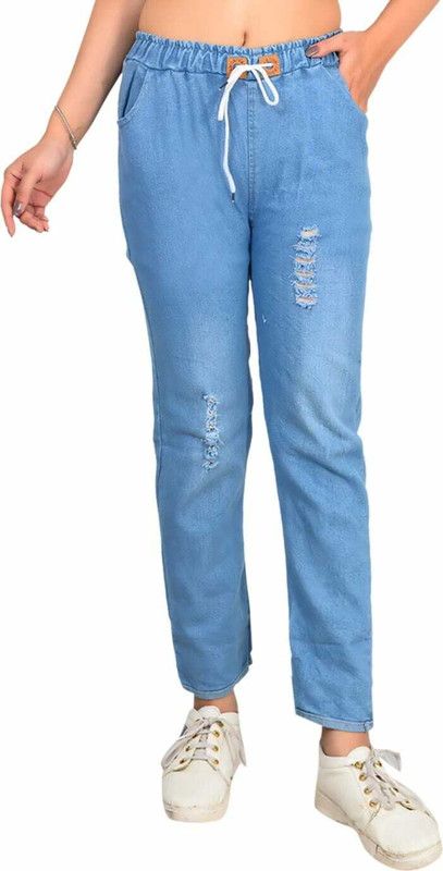 Women Jogger Fit Mid Rise Light Blue Jeans