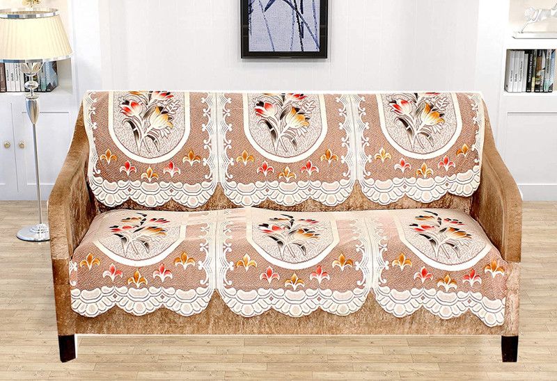 HOMECROWN Polycotton Floral Sofa Cover  (Brown Pack of 2)