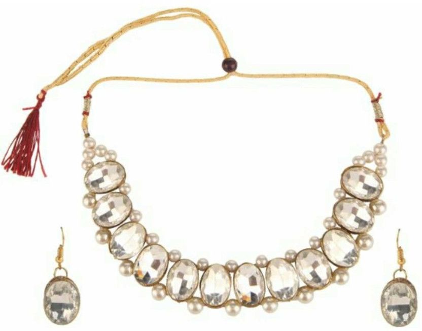 Alloy Gold-plated White, White Jewel Set  (Pack of 1)