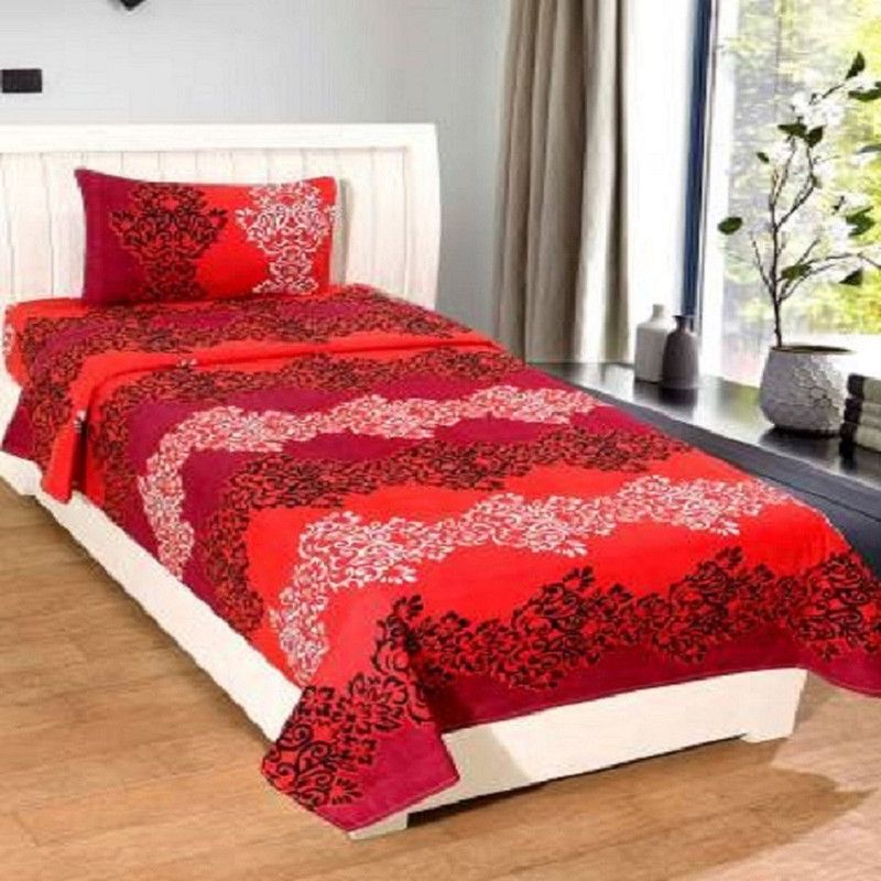 Panipat Textile Hub 120 TC Microfiber Single 3D Printed Fitted (Elastic) Bedsheet  (Pack of 1, Maroon)