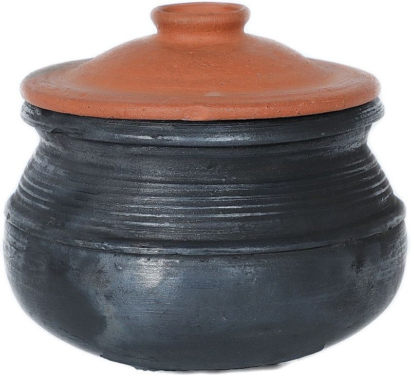 earthen fine crafts Earthen Curry Pot with lid/black/2 L/clay handi/mitty ka bartan/kudavan/kallam Handi 2 L with Lid  (Earthenware)