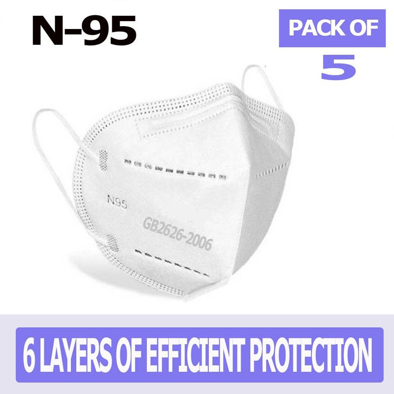 VYBBA N-95 Mask With 6 Layer Protection Medical Grade Comfortable Wear With Nose Pin Reusable SX-GB26 _5  (White, Free Size, Pack of 5)