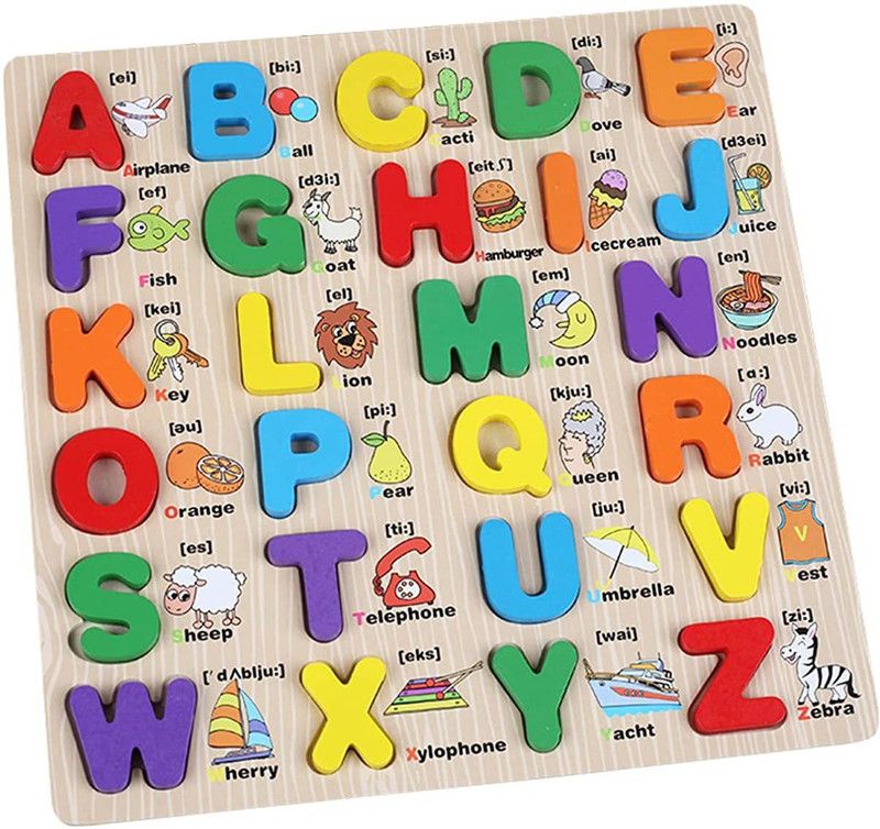 KAARPAAGAA INC Wooden English 3D Alphabets Blocks with Objects for Kids 3 Years  (Multicolor)