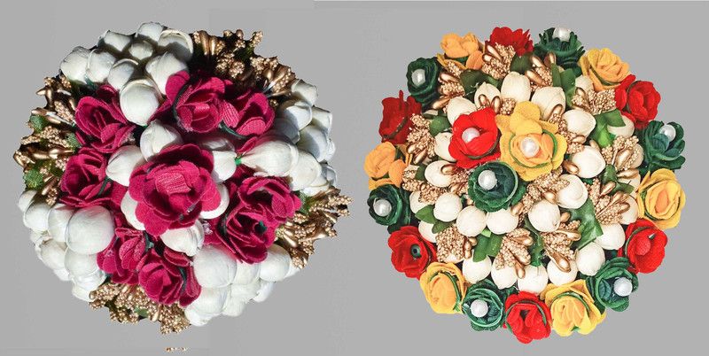 Arosha Bun Hair Flower Gajra for Wedding and Parties for Women (Pack-02) Multicolor Bun  (Multicolor)