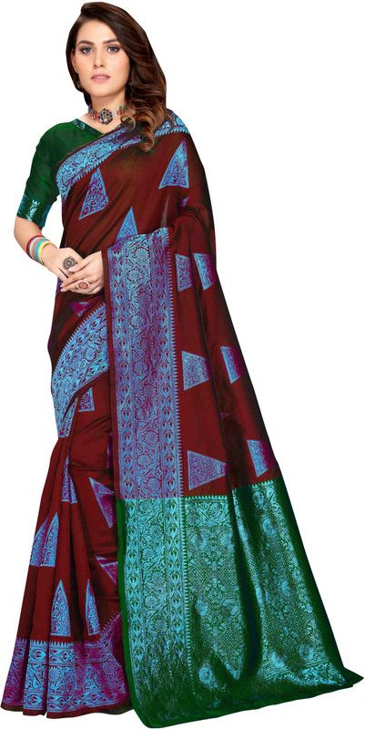 Embellished Bollywood Silk Blend Saree  (Maroon, Green)