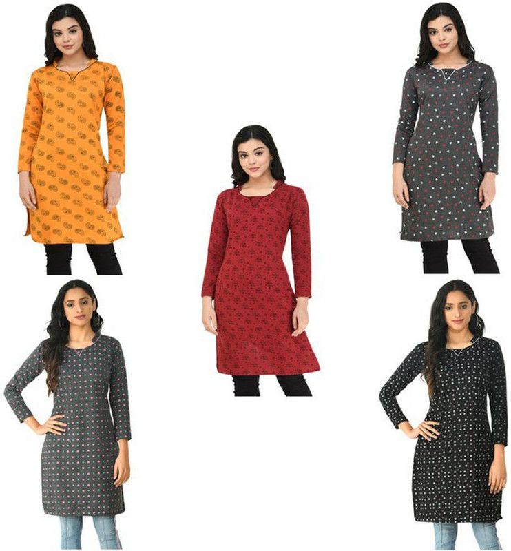 Pack of 5 Women Floral Print Wool A-line Kurta  (Multicolor, Brown, Grey)