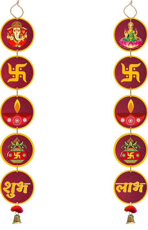 Home Delight Subh Labh Wooden Hand-Designed 2.3ft Door Hanging Toran Wall&Festive Decor Items Toran  (Pine Wood)