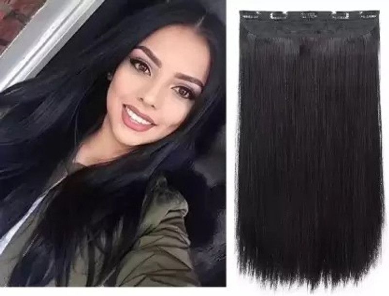 D-DIVINE Pemium 5 Clips Based Extension For Girls and Women (Black ,24 Inches) Hair Extension