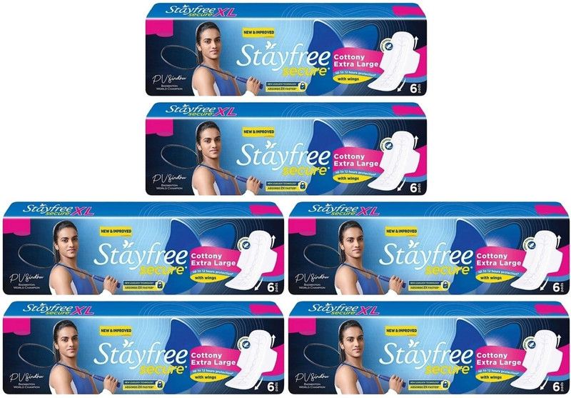 STAYFREE Secure Cottony Extra Large XL ( 6+6+6+6+6+6 pads ) Sanitary Pad  (Pack of 6)