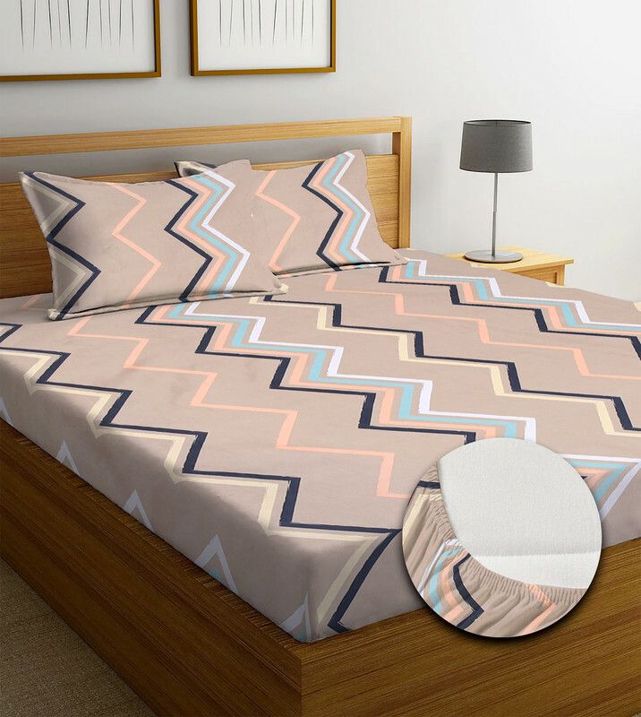 New leaf 220 TC Cotton Double Printed Fitted (Elastic) Bedsheet  (Pack of 1, Floral, Black)