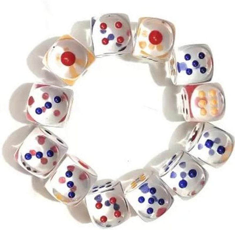 Nightstar 12 Pcs Transprent Dice with Multi Colour Dots - Transparent Dice Acrylic Board Game Accessories Board Game