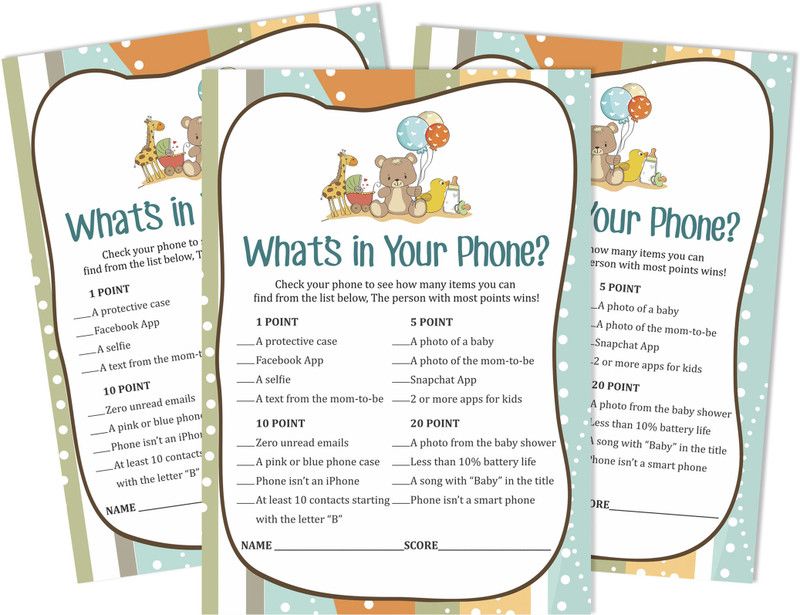 Inkdotpot 50 Sheets Baby Shower Game Cards Gender Neutral Activity Cards Party Supply Invitation Card  (What's In_Your_Phone, Pack of 1)