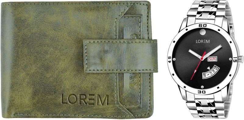 Combo Of Men Watch & Artificial Leather Wallet- Analog Watch - For Men FZ-WL22-LR104