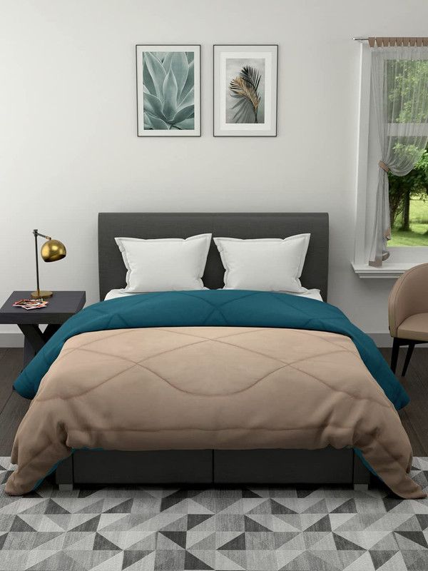 Relaxfeel Solid Double Comforter for Heavy Winter  (Poly Cotton, Patrol Blue & Beige)