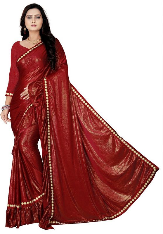 Solid Bollywood Lycra Blend Saree  (Maroon)