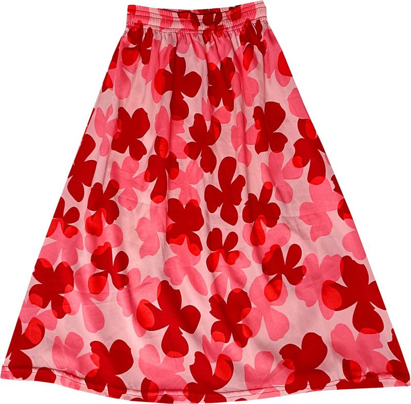 Girls Floral Print Flared Red Skirt