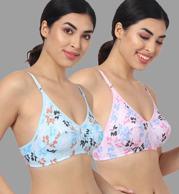 Women's Cotton T-shirt Bra for women, Bra Combo Women T-Shirt Non Padded Bra  (Blue, Pink)
