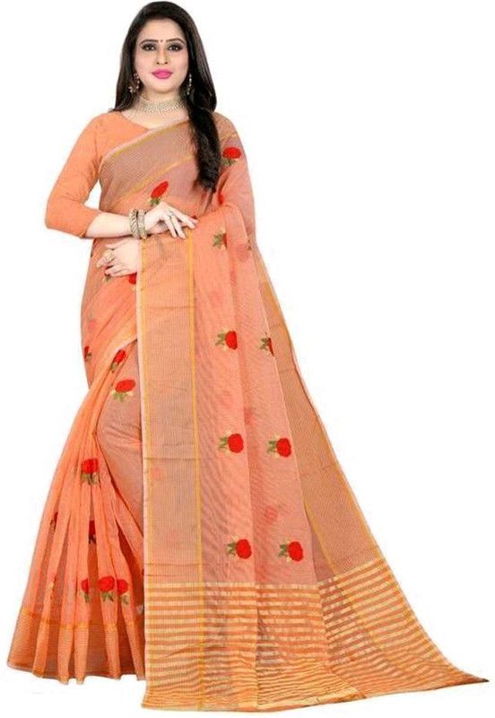 Self Design, Embroidered Tant Cotton Blend, Chanderi Saree  (Beige)