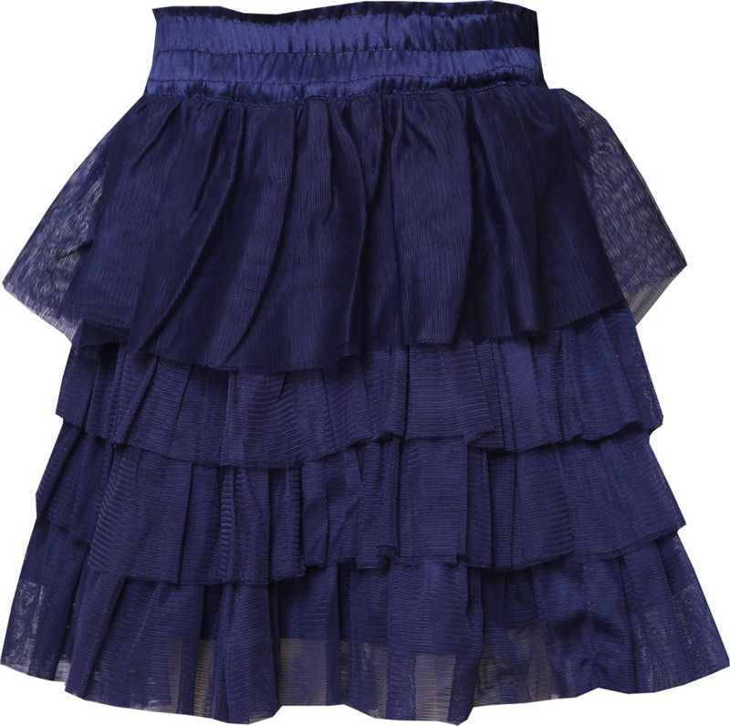 Girls Solid Layered Blue Skirt