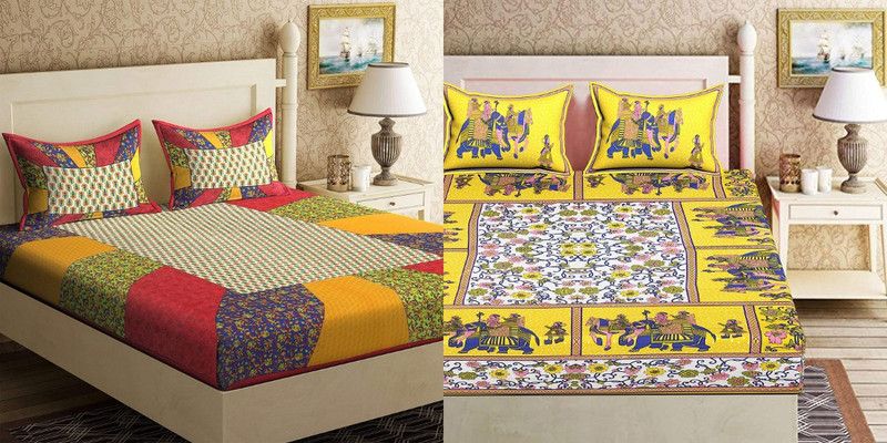 JINDA FASHION 144 TC Cotton Queen Printed Flat Bedsheet  (Pack of 2, red multi)