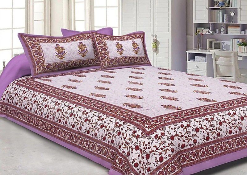 Dada Prints 250 TC Cotton Double Printed Flat Bedsheet  (Pack of 1, Pink)