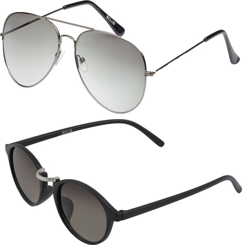 UV Protection Aviator, Round Sunglasses (54)  (For Men & Women, Grey, Silver)
