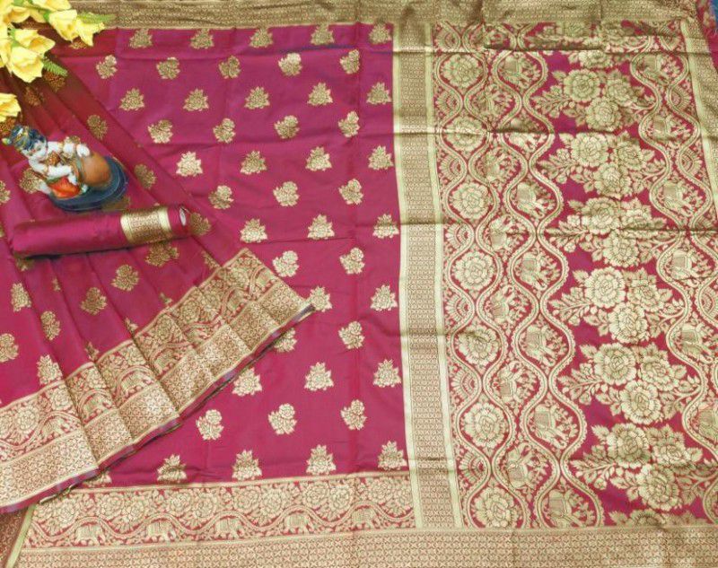 Kanjivaram Jacquard Saree  (Pink, Gold)