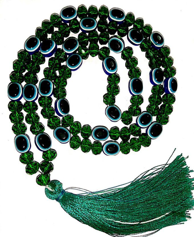 Green Hara Crystal with Evil Eye Mala For Money Welth Success Turquoise Crystal Necklace