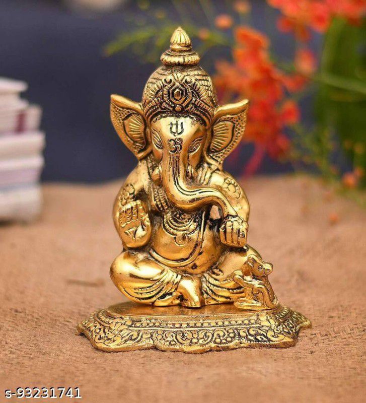 Phirki Studio Lord Ganesha in Blessing Posture Idol for Temple, Gifting, Traditional Rituals Decorative Showpiece - 17 cm  (Metal, Gold)