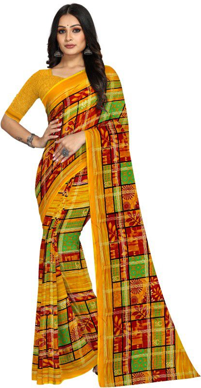 Printed Bollywood Georgette Saree  (Yellow, Multicolor)