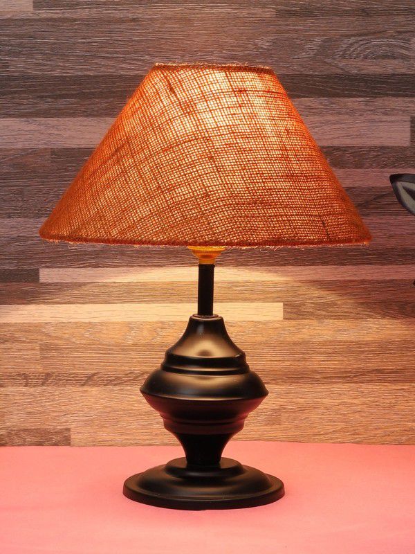 BrightDaisy Musturd Natural Fiber Shade Table Lamp & Black Metal Base Table Lamp  (38 cm, Orange)