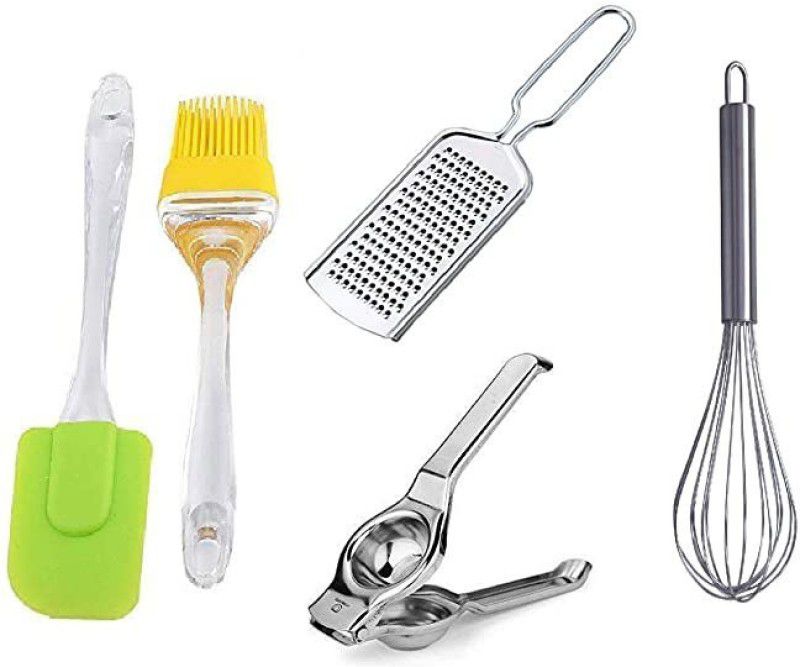 Alfa Carro Combo of Silicon set, Stainless Steel Egg Whisk, Lemon Squeezer, Cheese Grater combo Kitchen Tool Set  (Grater, Brush, Whisk, Juicer)