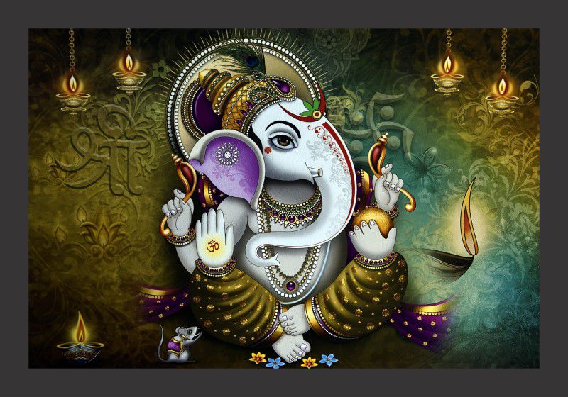 Mmory Beautiful Decorative Ganesha Art Wall Decor Painting Digital Reprint 12 inch x 18 inch Painting  (With Frame)