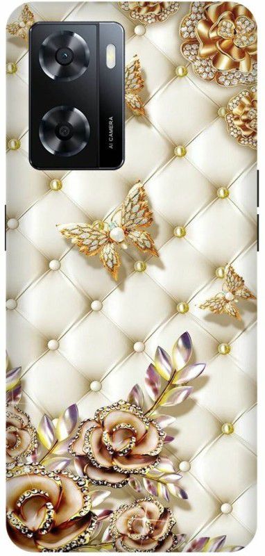Dimora Back Cover for OPPO A 57e, ROSE GOLDEN BUTTERFLY CUTEWITH FLOWERS  (Gold, Hard Case, Pack of: 1)