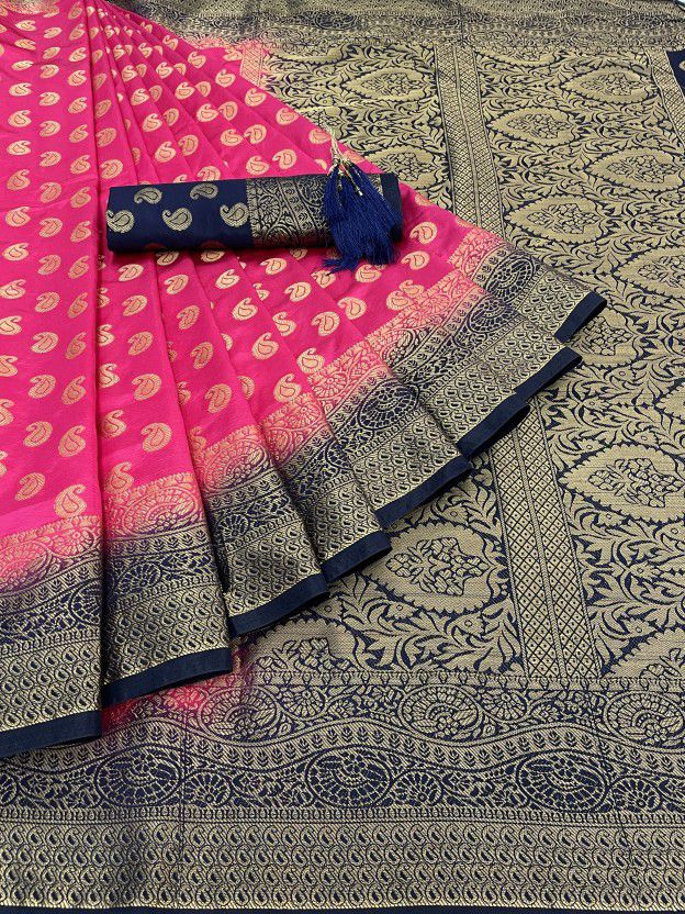 Self Design Kanjivaram Art Silk, Pure Silk Saree  (Pink, Beige)