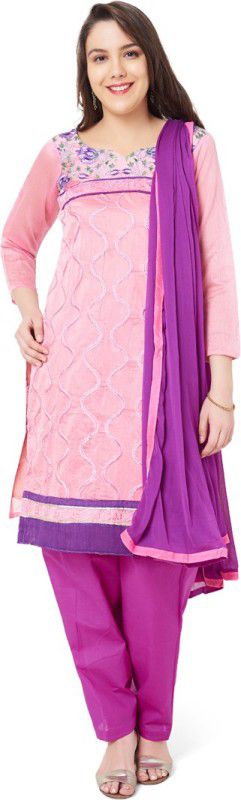 Semi Stitched Cotton Blend Salwar Suit Material Solid, Embroidered