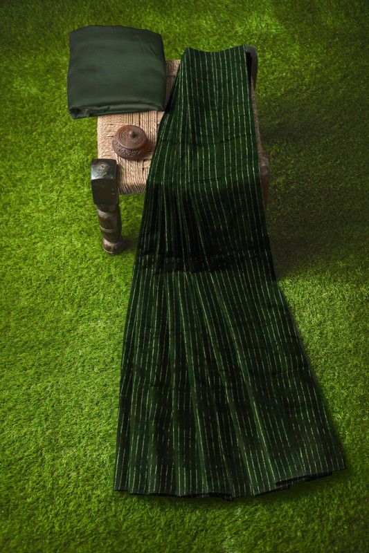 Handloom Cotton Silk Saree  (Dark Green)