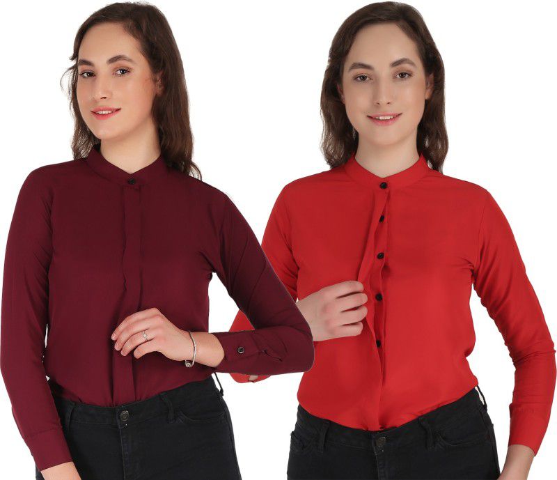 Women Solid Casual Red, Maroon Shirt  (Pack of 2)