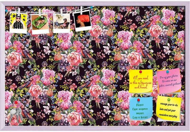 Artzfolio Floral Watercolor Background D2 Notice Pin Board Soft Board with Push Pins Cork Bulletin Board  (White Frame 36 x 24 inch (91 x 61 cms))