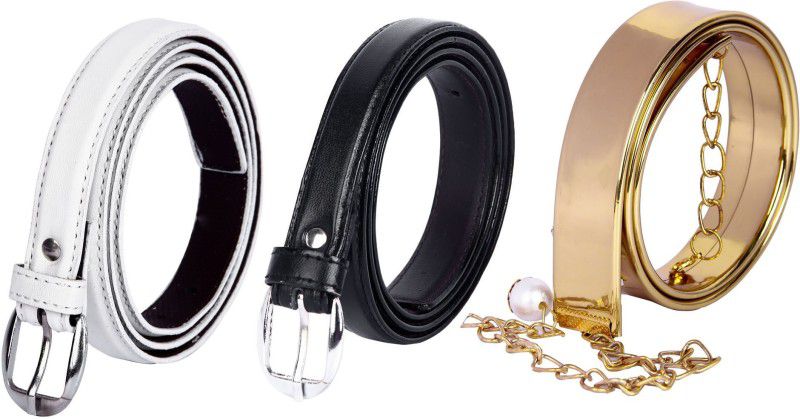 Girls Casual Gold, White, Black Artificial Leather Belt