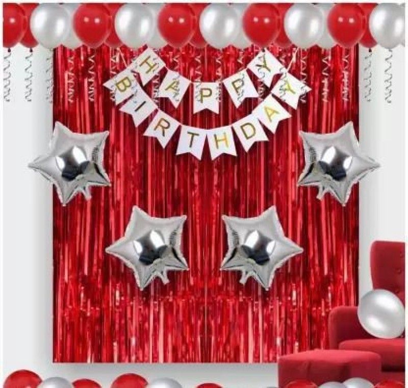 MANOR PARTY Happy Birthday Combo Kit 33 (RED- SILVER)  (Set of 33)