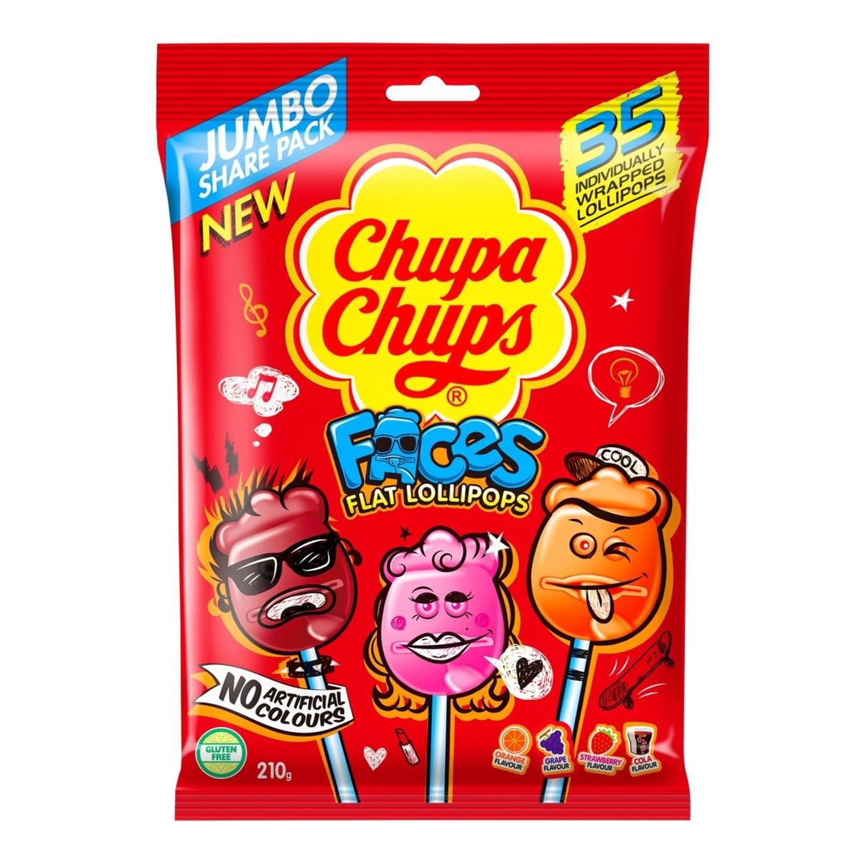 Chupa Chups Faces Flat Lollipops 210g