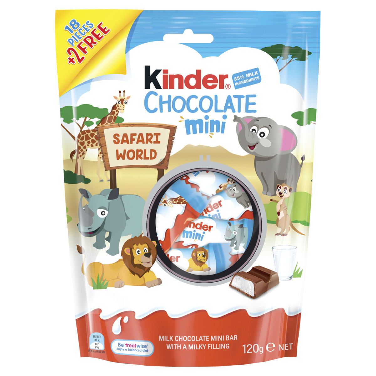 Kinder Chocolate Safari World Milk Chocolate Mini Bar 120g